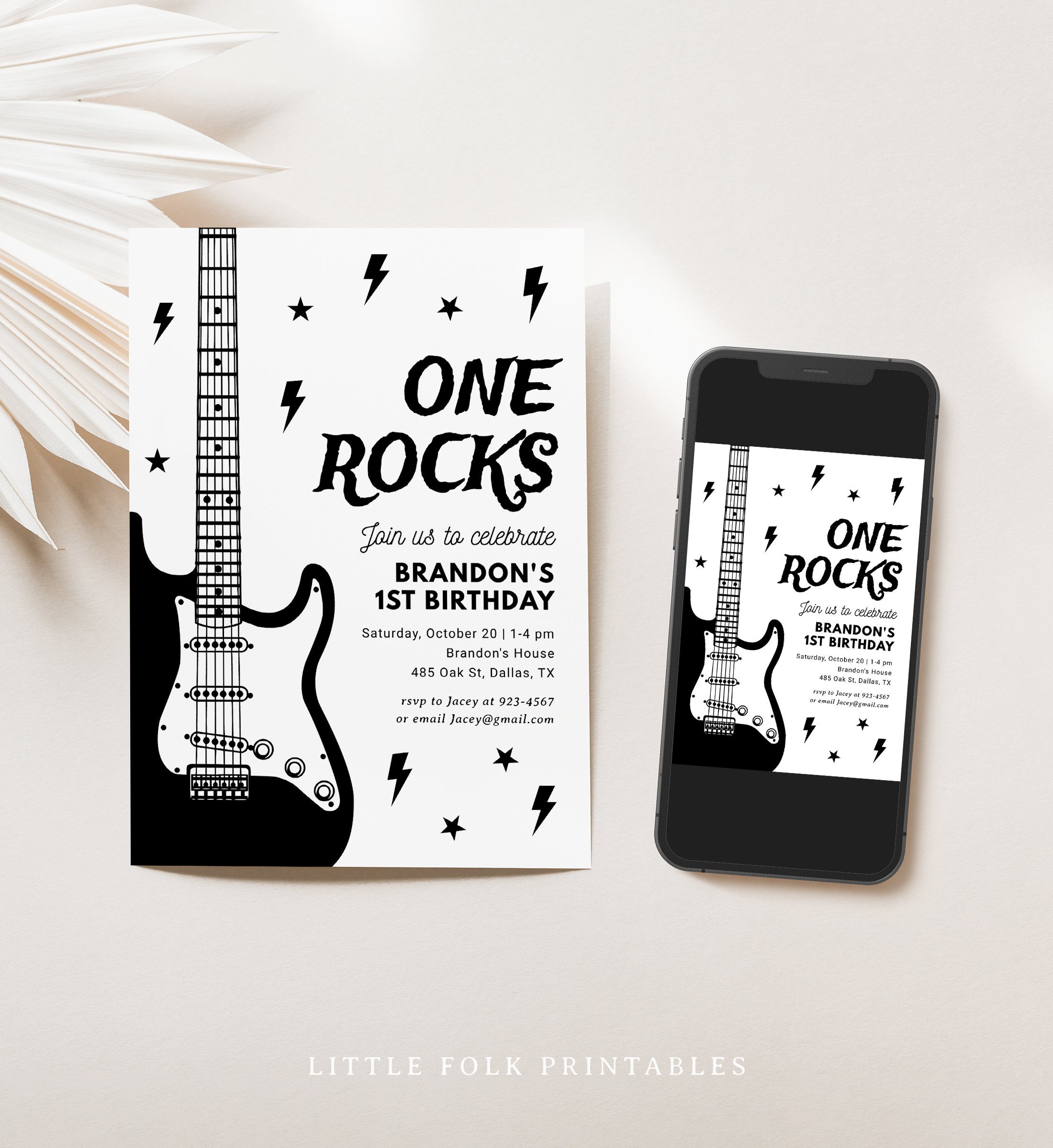 Editable Rock and Roll Birthday Invitation Template, One Rocks 1st ...