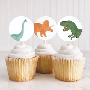 Dinosaur Birthday Party Cupcake Toppers, Printable Dinosaur Birthday Party Decorations, Birthday Favor Tags, DIGITAL DOWNLOAD image 1