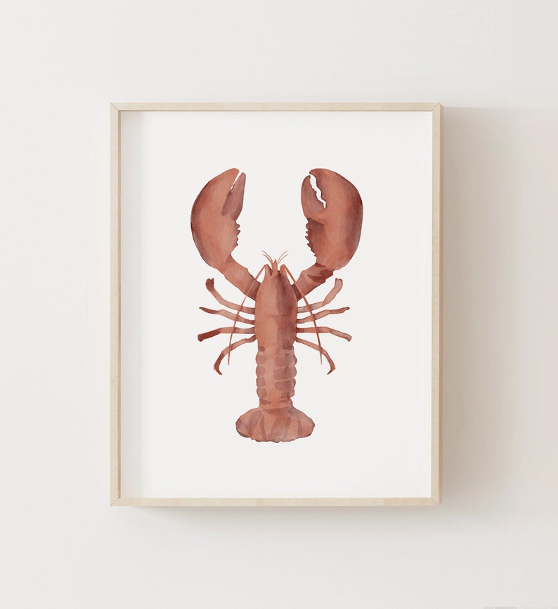 Watercolor Lobster Print, Beach Nursery Decor, Nautical Decor, PRINTABLE Lobster Wall Art, Coastal Home Decor, DIGITAL DOWNLOAD image 1