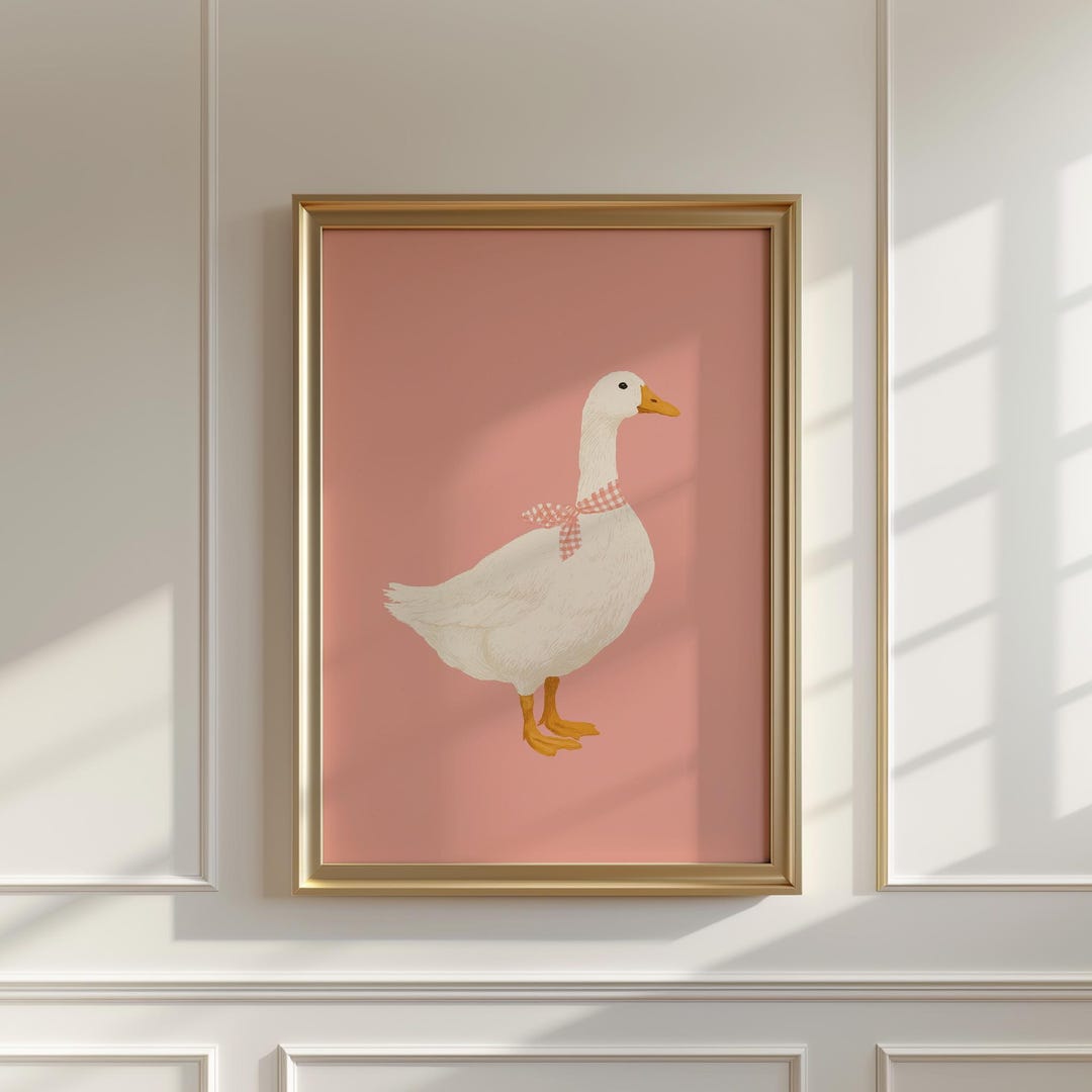 Pink Goose Nursery Decor, Goose With Bow Wall Art, Goose Art Print ...