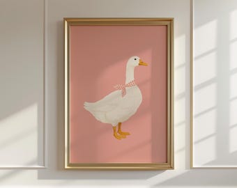 Pink Goose Nursery Decor, Goose with Bow Wall Art, Goose Art Print, Girls Room Decor, Printable Wall Art, DIGITAL DOWNLOAD