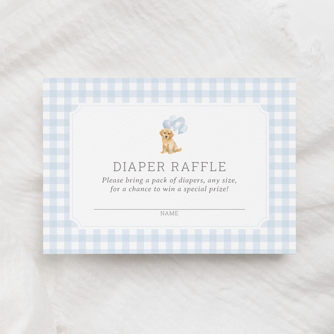 Golden Retriever Diaper Raffle Ticket Template, Blue Gingham Dog Baby ...