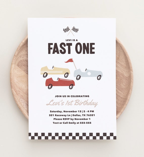 Fast One Birthday Invitation Race Car Birthday Party Invite 