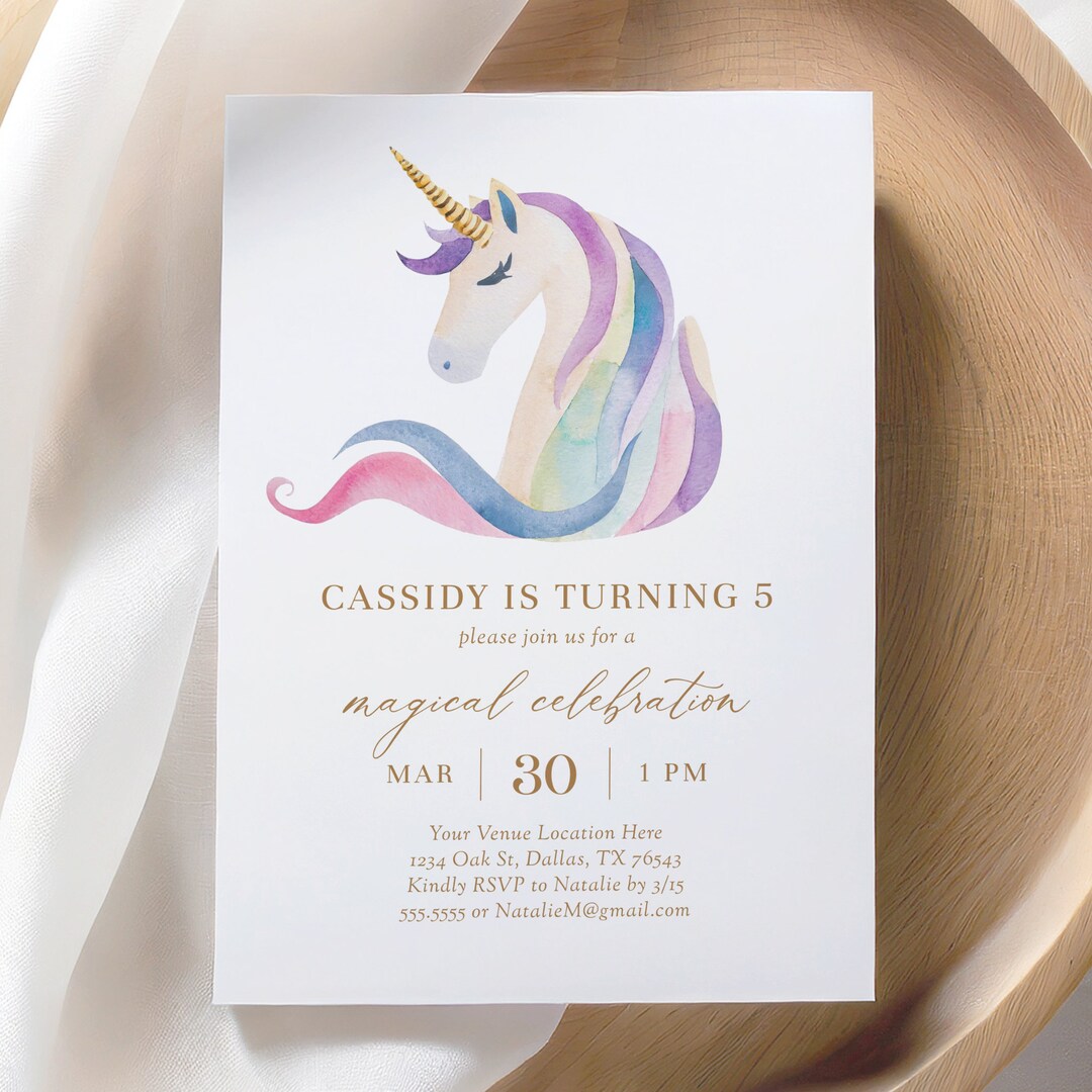 Unicorn Birthday Invitation Template, Minimal Pastel Unicorn Birthday ...