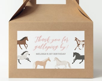 Editable Horse Birthday Party Gable Box Label Template, Printable Horse Birthday Favor Box Sticker, DIGITAL DOWNLOAD