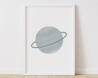 Blue Planet Print, Neutral Space Print, Outer Space Poster, PRINTABLE Wall Art, Kids Room Decor, Neutral Boys Room Decor, DIGITAL DOWNLOAD