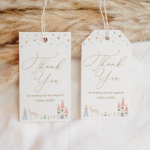 Editable Princess Birthday Favor Tag Template, Printable Princess Unicorn Birthday Decor, DIGITAL DOWNLOAD