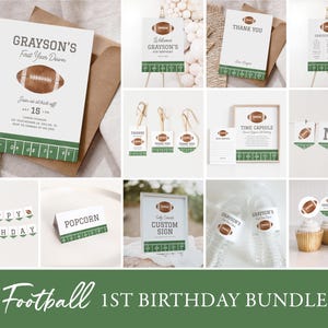 Football 1st Birthday Invitation Bundle, Printable First Year Down Birthday Decorations, Editable Football Party Template, DIGITAL DOWNLOAD