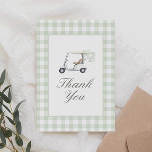 Golf babyshower bedankkaartsjabloon, salie groen pastel babyshower gevouwen bedankkaart afdrukbaar, golfkar, digitale DOWNLOAD