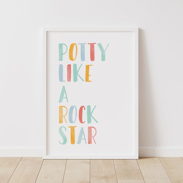 Potty Like A Rockstar Print, Kids Bathroom Decor, Printable Bathroom Wall Art, Bathroom Quote Poster, DIGITAL DOWNLOAD