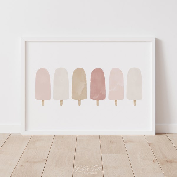 Impression de Popsicle rose, Art mural de crème glacée, décor de pépinière de fille neutre, Art mural imprimable, décor de chambre d'enfants, téléchargement numérique