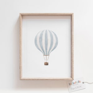 Impresión de globo aerostático azul, decoración de guardería vintage, arte de pared de viaje imprimible, decoración de habitación de niños, decoración de habitación de niños, DESCARGA DIGITAL