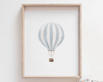 Blue Hot Air Balloon Print, Vintage Nursery Decor, Printable Travel Wall Art, Boys Room Decor, Kids Room Decor, DIGITAL DOWNLOAD