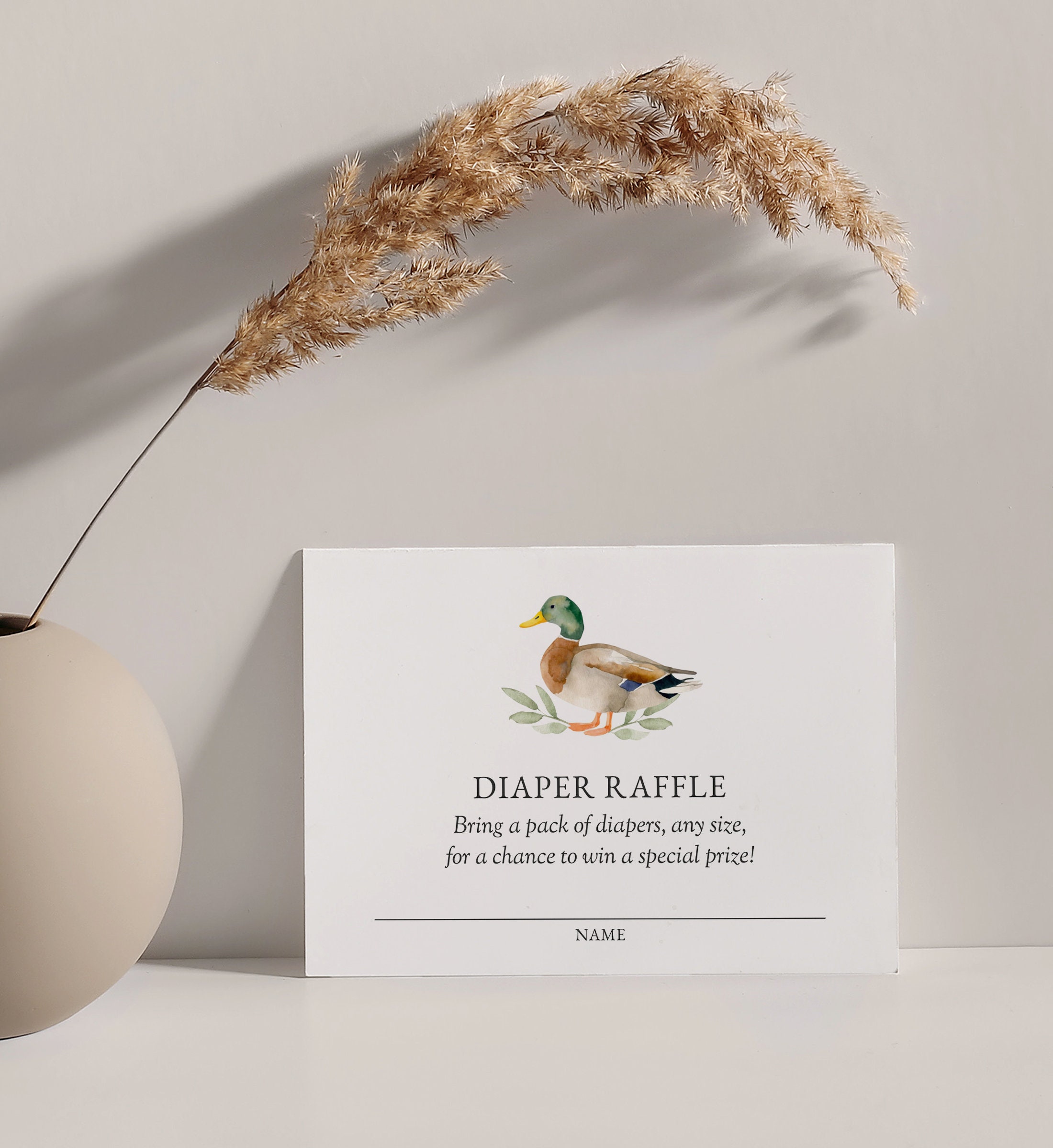 Duck Baby Shower Diaper Raffle Ticket, Duck Mallard Baby Shower Diaper ...