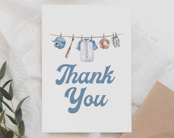 Baseball Baby Shower Thank You Card, Little Slugger Boy Baby Shower Thank You Card Template, DIGITAL DOWNLOAD