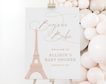 Paris Baby Shower Welcome Sign, Bonjour Bebe Eiffel Tower Baby Shower Welcome Sign Template, DIGITAL DOWNLOAD