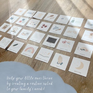 Pu&ograve; includere: Un set di 20 carte illustrate con varie attivit&agrave; per bambini, come lavarsi i denti, storie della buonanotte e tempo di gioco. Le carte sono bianche con illustrazioni e testo colorati.