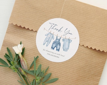 Blue Jean Denim Baby Shower Round Favor Tag Template, Baby Clothes Boy Baby Shower Sticker, DIGITAL DOWNLOAD