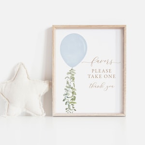 Blue Balloon Baby Shower Favors Sign, Watercolor Balloon, Favors Please Take One, Printable Baby Shower Favors Sign, DIGITAL DOWNLOAD