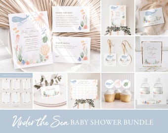 Under the Sea Baby Shower Invitation Bundle, Printable Ocean Baby Shower Decorations and Games, Editable Template, DIGITAL DOWNLOAD