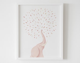 Pink Watercolor Elephant Print, Elephant Nursery Decor, Printable Elephant Wall Art, Girls Room Decor, DIGITAL DOWNLOAD