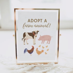 Farm Birthday Party Adopt a Farm Animal Sign, Printable Barnyard Animals Birthday Table Sign Decor, Birthday Decorations, DIGITAL DOWNLOAD