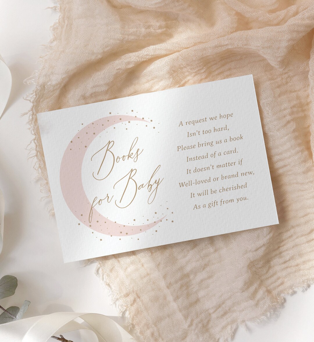 Over the Moon Books for Baby Card Template, Pink Moon and Stars Baby ...