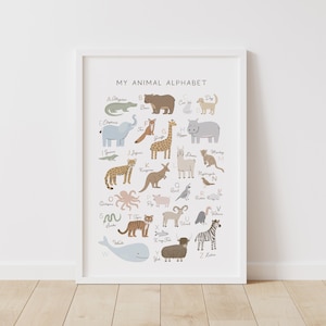Alphabet Tierposter, DRUCKBARE Wandkunst, ABC Lernposter, Kinderzimmer Dekor, Kinderzimmer Dekor, digitaler Download
