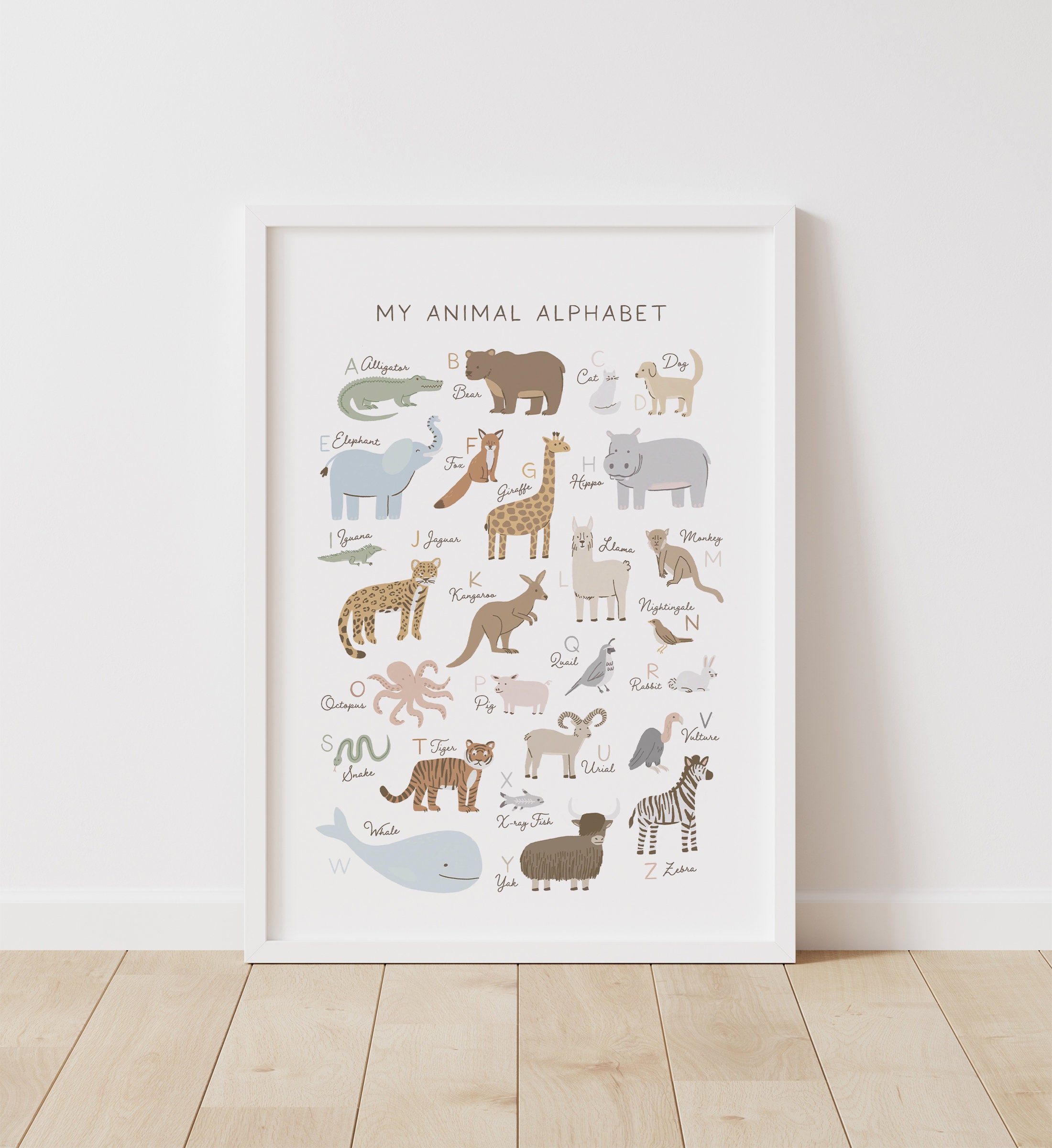 Educational poster Animals Alphabet Print Homeschool ABC Learning