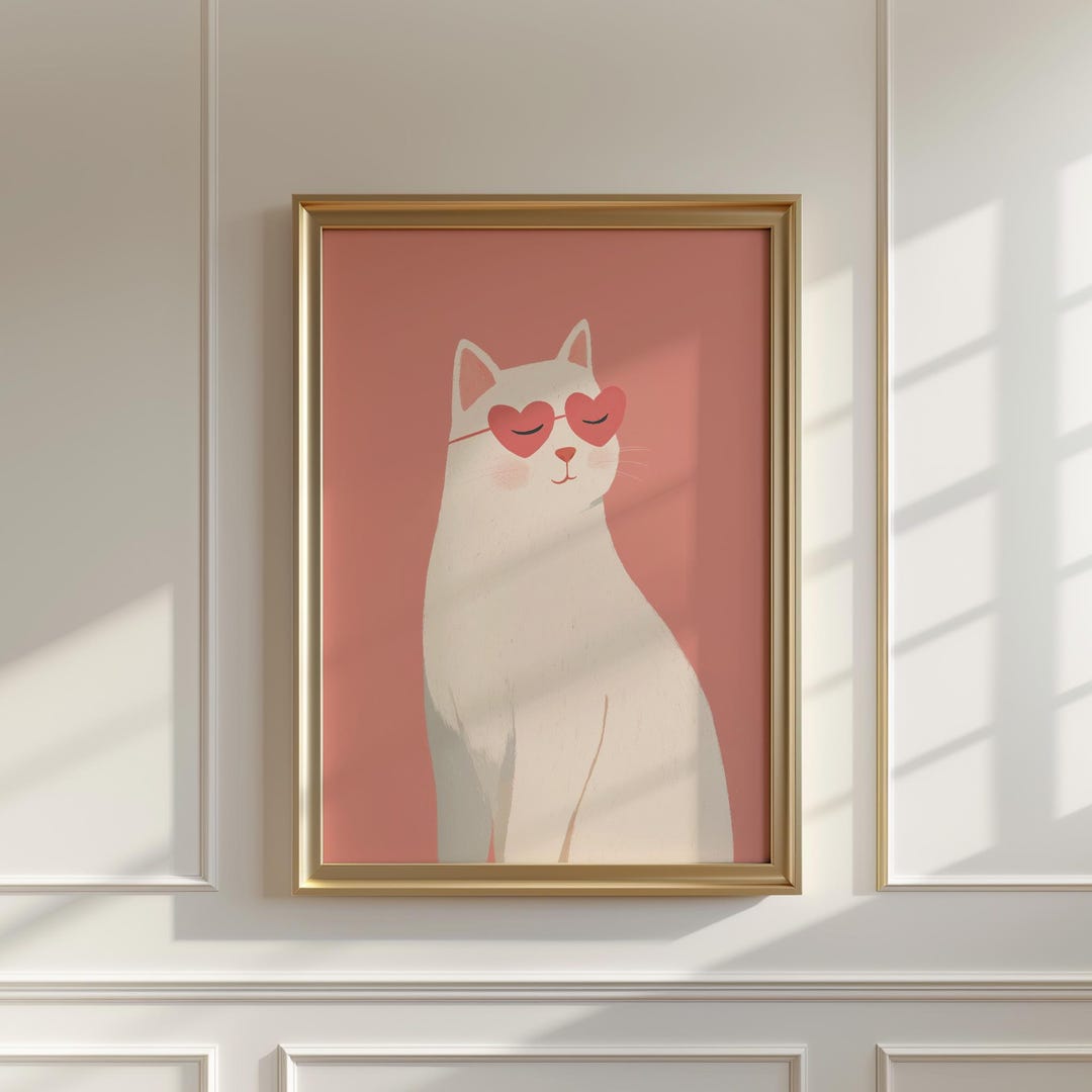Pink Cat Print, Cute Cat Nursery Decor, Pink Cat With Sunglasses Wall ...