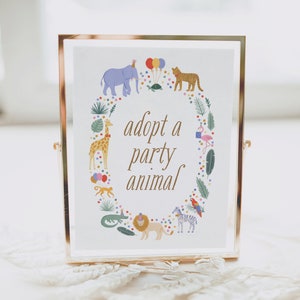 Adopt a Party Animal Jungle Birthday Sign, Safari Birthday Party Decor, Party Animal Adoption, DIGITAL DOWNLOAD