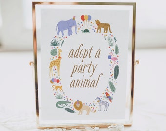 Adopt a Party Animal Jungle Birthday Sign, Safari Birthday Party Decor, Party Animal Adoption, DIGITAL DOWNLOAD