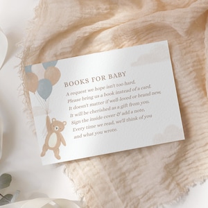 Możemy czekać na książki dla szablonu karty dla dziecka, wkładka z prośbą o książkę na baby shower Teddy Bear, szablon do wydruku, cyfrowe pobieranie