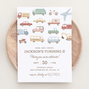 Transportation Birthday Invitation Template, Editable Cars and Trucks Birthday Party Invite, Transportation Vehicles