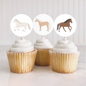 Editable Horse Birthday Cupcake Toppers, Printable Pony Birthday Decor, Cowgirl Equestrian Horse Racing Party, DIGITAL DOWNLOAD