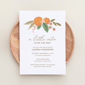 A Little Cutie is on the Way Baby Shower Invitation, Citrus Baby Shower Invite, Printable Invitation Template, DIGITAL DOWNLOAD image 3