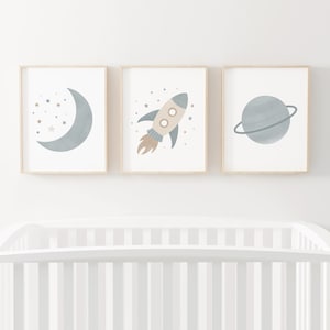 Juego de 3 impresiones del espacio exterior, cohete, impresión lunar, pósteres espaciales, arte de pared imprimible, decoración de habitación infantil, decoración de habitación de niño, descarga digital