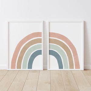 Pastel Rainbow Wall Art Set of 2 Prints, Rainbow Nursery Decor, PRINTABLE Wall Art, Girls Room Decor, Kids Room Decor, DIGITAL DOWNLOAD