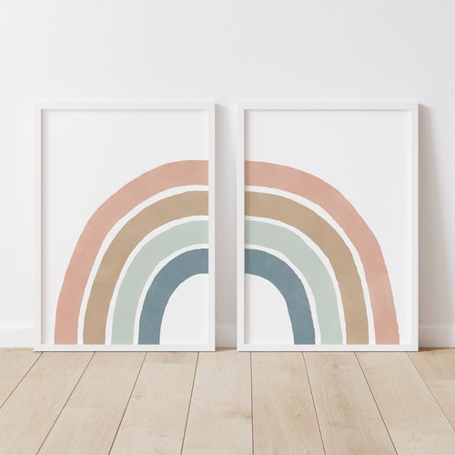 Rainbow Wall Art Set of 2 Prints Rainbow Nursery Decor Etsy