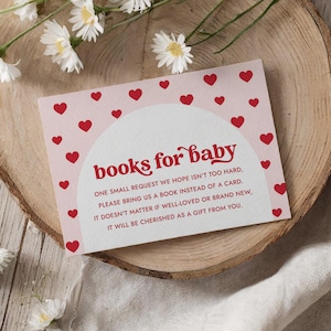Valentijns babyshower boeken voor baby sjabloon, afdrukbare kleine lieverd boek verzoekkaart, roze rode harten, digitale DOWNLOAD