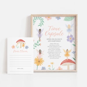 Editable Fairy 1st Birthday Party Time Capsule, Printable Fairy First Birthday Decorations, Floral Fairy Garden Party. DIGITAL DOWNLOAD image 1