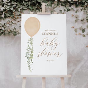 Cartello di benvenuto per baby shower con palloncino d'oro, cartello di benvenuto per baby shower, palloncino acquerello, modello stampabile di cartello di benvenuto, DOWNLOAD DIGITALE