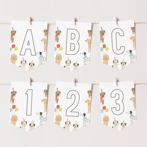 Editable Dog Birthday Banner Template, Printable Puppy Dog Party Pennant Banner, Happy Birthday, DIGITAL DOWNLOAD