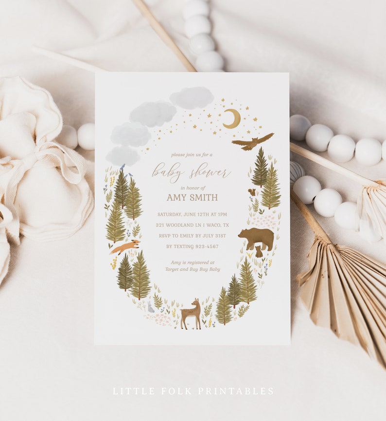 Woodland Baby Shower Invitation, Woodland Animals Baby Shower Invite, Printable Invitation Template, DIGITAL DOWNLOAD image 5