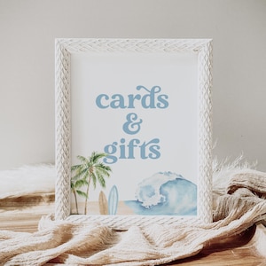 Cartes d'anniversaire de surf et panneau de cadeaux, décoration de fête d'anniversaire pour 1er anniversaire de planche de surf, panneau de table cadeau, le grand, TÉLÉCHARGEMENT NUMÉRIQUE