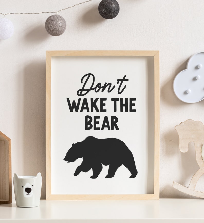 Don't Wake the Bear Print, Printable Wall Art, Woodland Nursery Decor, Kids Room Decor, DIGITAL DOWNLOAD image 1