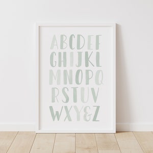 Mint Green Alphabet Poster, ABC Print, Printable Educational Wall Art, Kids Room Decor, Nursery Decor, DIGITAL DOWNLOAD
