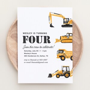 Construction Vehicles Birthday Invitation, Construction Site Birthday Party Invite, Dump Truck Excavator Bulldozer Birthday