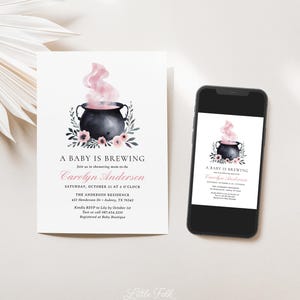 En bebis brygger Halloween babyshowerinbjudan, Halloween flicka babyshowerinbjudan, utskrivbar inbjudningsmall, digital nedladdning bild 2