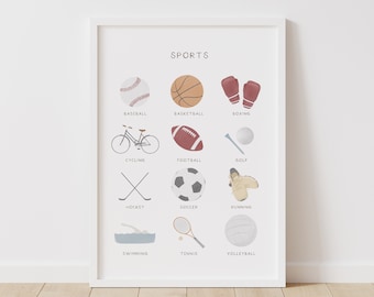 Sports Kids Room Decor, Sports Print, Printable Wall Art, Boys Room Decor, Kids Room Decor, Soccer Baseball Football, DIGITAL DOWNLOAD